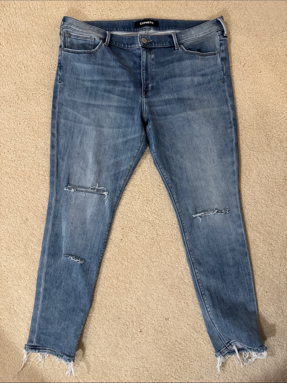Express Mid Rise Denim Legging with Leather Patch - Light Blue